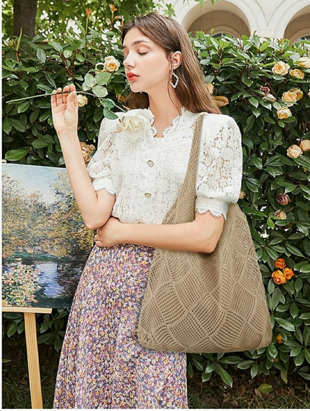 HATISAN NWOT Crochet Bag - Summer Beach Tote, Aesthetic Hippie Knit Bag O/S,